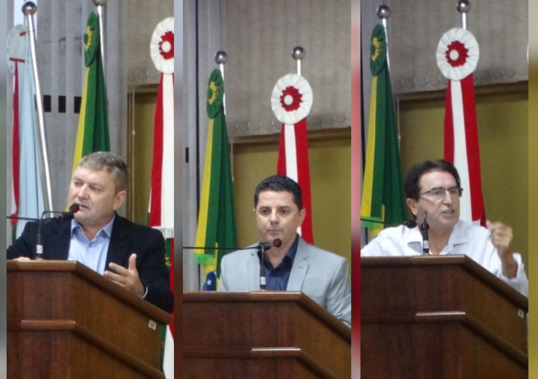 Presidente da Câmara Célio Galeski, prefeito Beto Passos e ex-deputado Antônio Aguiar usam tribuna na primeira sessão do ano
