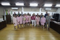 Presidente e Voluntárias da Rede Feminina de Combate ao Câncer receberam Moção de Parabenização